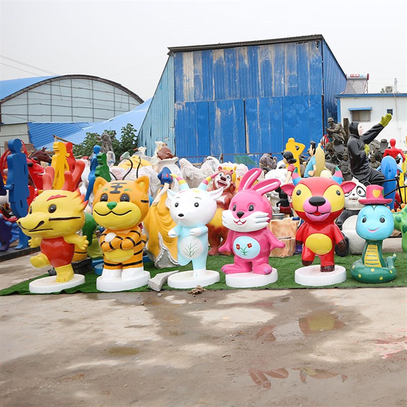 设计定制民俗属相卡通十二生肖雕像抽象动物玻璃钢彩绘雕塑摆件