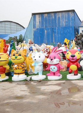 设计定制民俗属相卡通十二生肖雕像抽象动物玻璃钢彩绘雕塑摆件