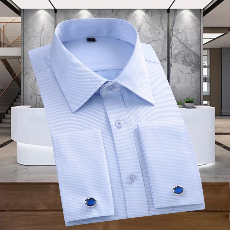 男士法式袖扣休闲修身衬衫男长袖商务衬衣加免烫袖钉大码职业影楼