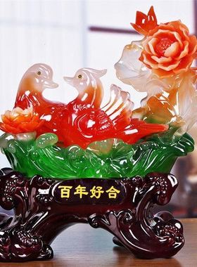 结婚礼物创意实用婚房新房装饰 鸳鸯摆件一对大号 天鹅摆设工艺品