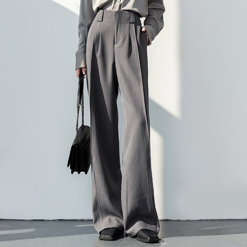 高个子加长灰色西装裤女松弛感老钱风裤子高腰垂坠感直筒裤阔腿裤