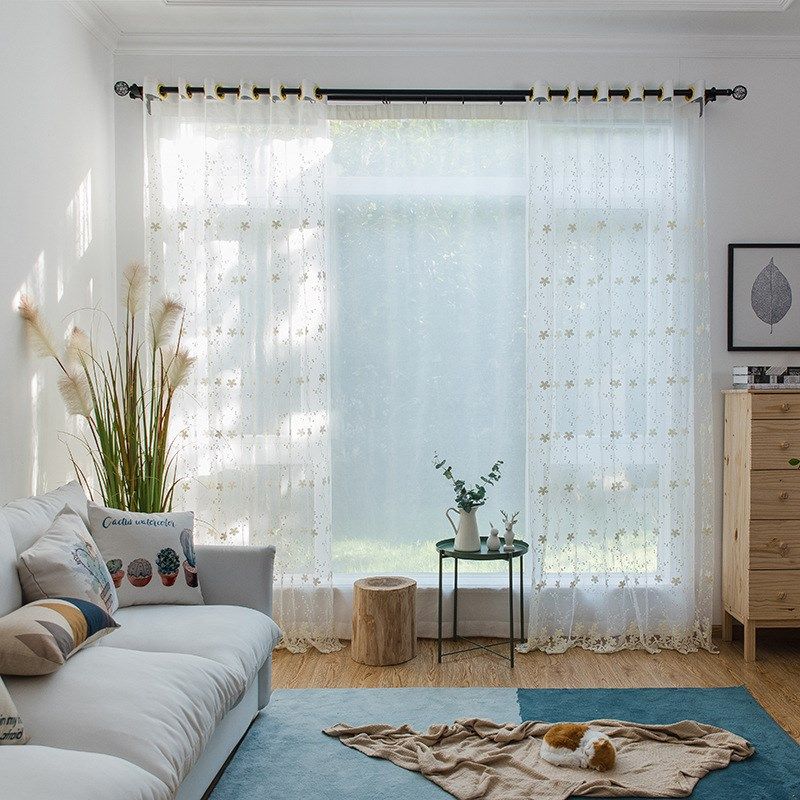 小清新蕾丝白色牛奶丝窗帘纱帘卧室 飘窗阳台隔断魔术贴自黏式布