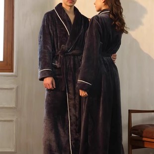夫妇秋冬法兰绒长睡衣男士大号保暖睡衣珊瑚绒浴袍家庭保暖服装