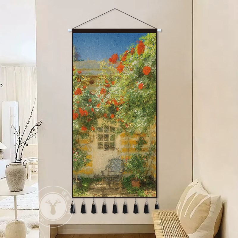 田园风油画花卉挂毯布艺挂画小清新餐厅客厅墙面装饰挂布背景布图片