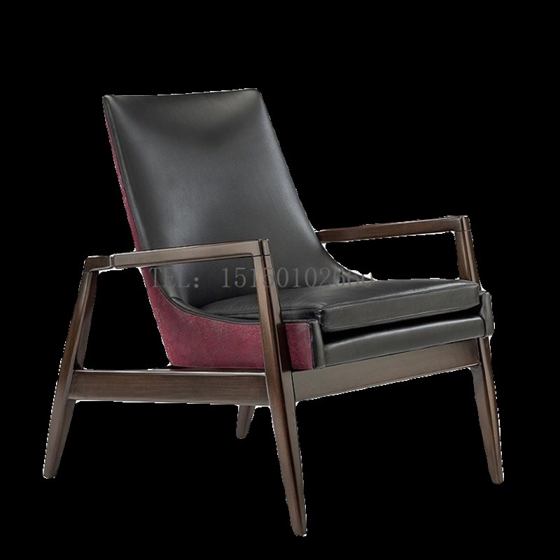 新中式单人沙发椅阳台家用实木休闲椅民宿别墅客厅简约中古风家具