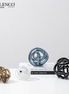 现代简约彩色玻璃圆圈条球设计师样板房客厅电视柜茶几装饰品摆件