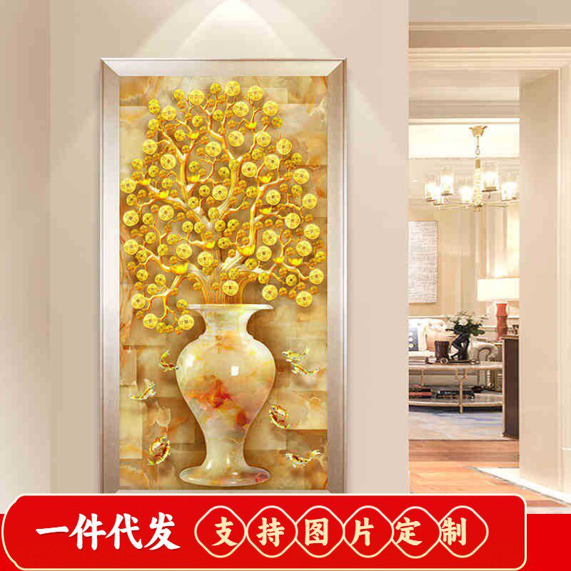 新款5d钻石画满钻客厅摇钱树粘钻十字绣富贵平安玄关竖版简约钻绣