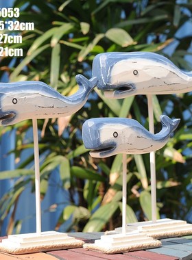 新品促销鲸鱼摆件 实木地中海家居 家居摆设 群鱼饰品MA05053