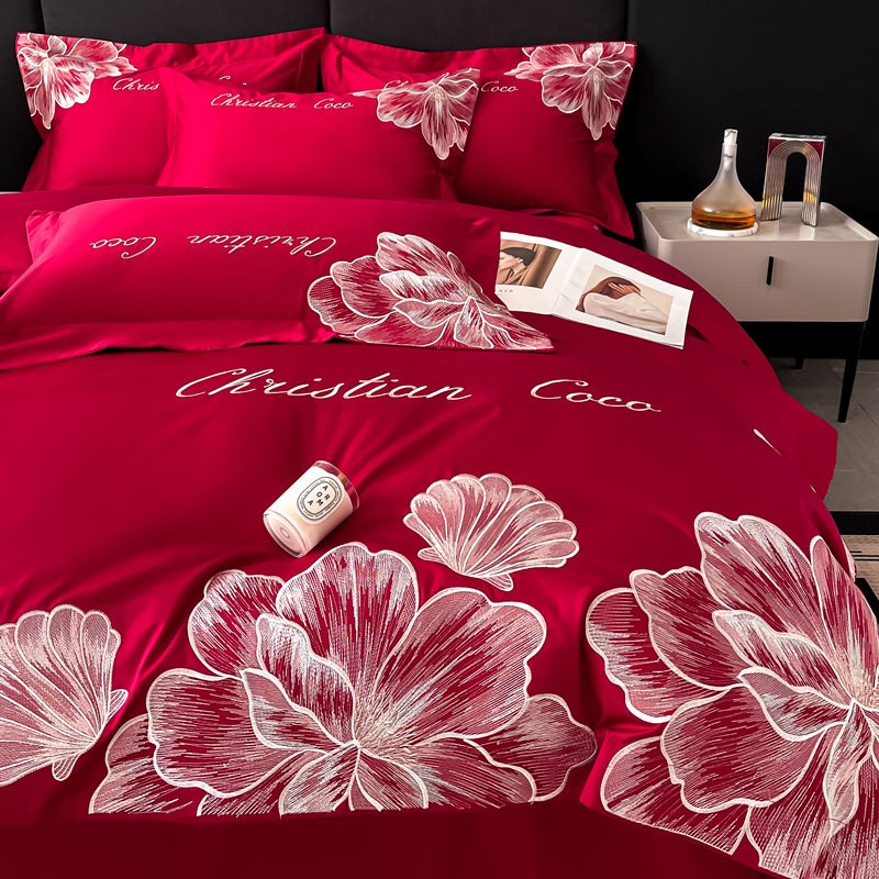 高档结婚四件套婚庆纯棉床单被套红色喜被新婚陪嫁喜庆婚床上用品