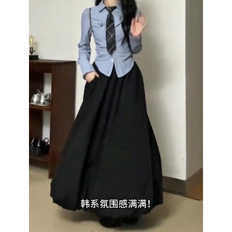 大码设计感黑色花苞半身裙女春季胖mm梨型身材遮胯藏肉长款蓬蓬裙