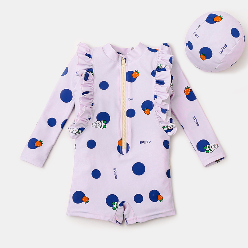 女孩夏季泳装波点儿童连体长袖游泳衣女童小童洋气可爱中大童泳衣