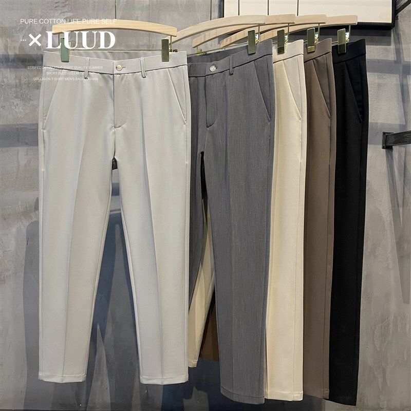 LUUD 2023夏款男士小脚9九分裤子英伦风修身西裤男百搭锥形休闲裤