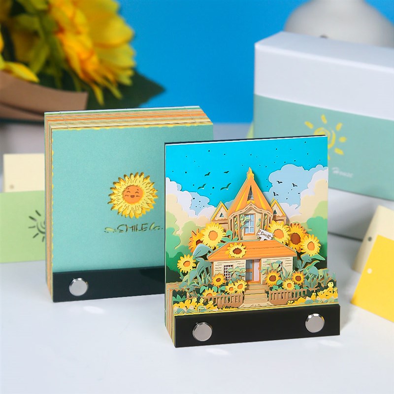 3D立体可撕便签纸雕模型向日葵小屋温馨暖可爱创意送男女生日礼物