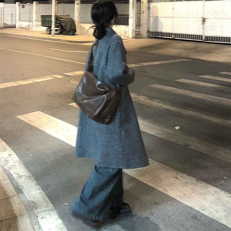 轻熟风气质复古双面灰色立领羊毛大衣设计感垂感英伦风外套