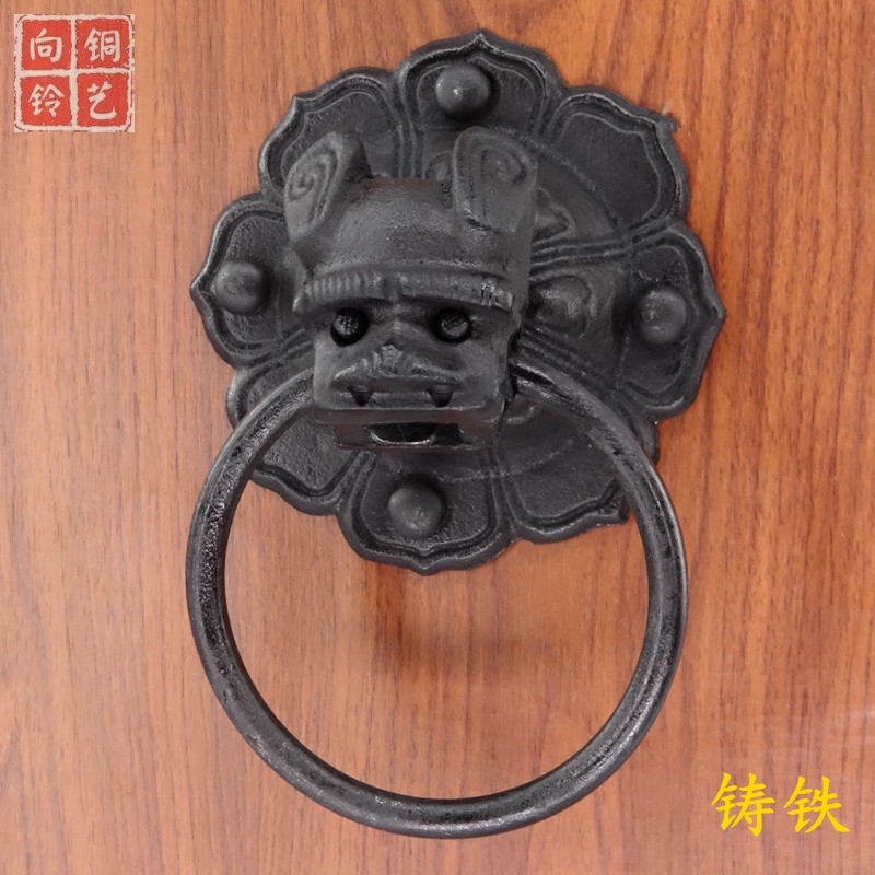 木大门仿古铸铁实心圆环拉手兽头拉环四合院古建门简约方头门环