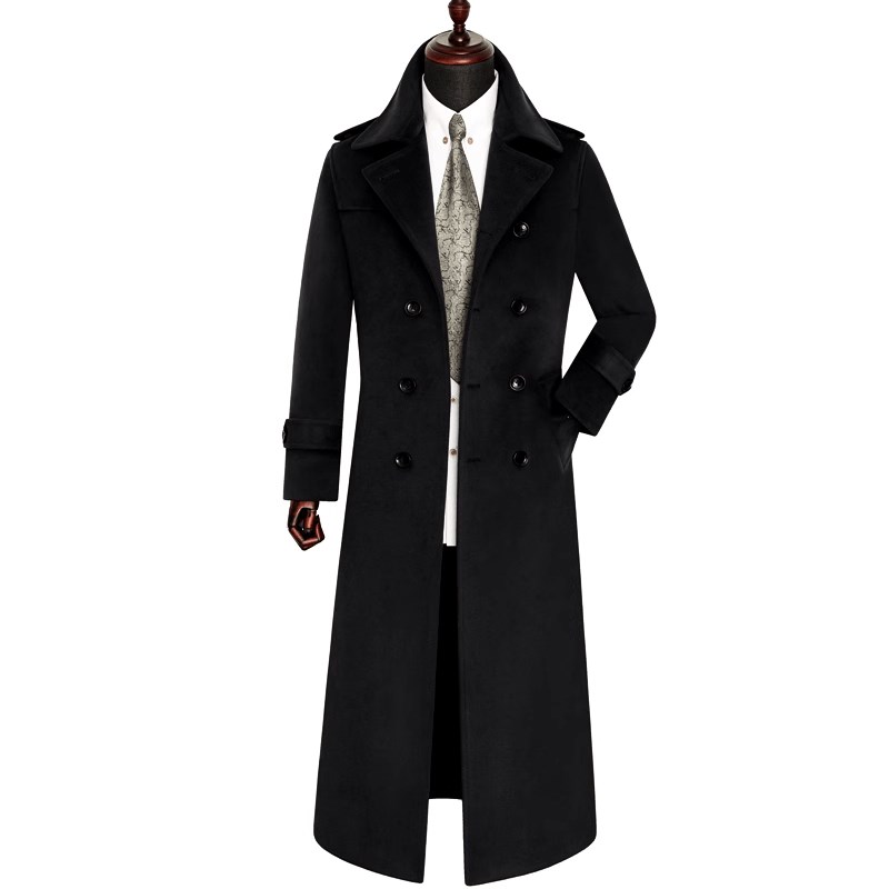 24冬季新款德军大衣高级感英伦简约双排扣加长款过膝呢子风衣外套