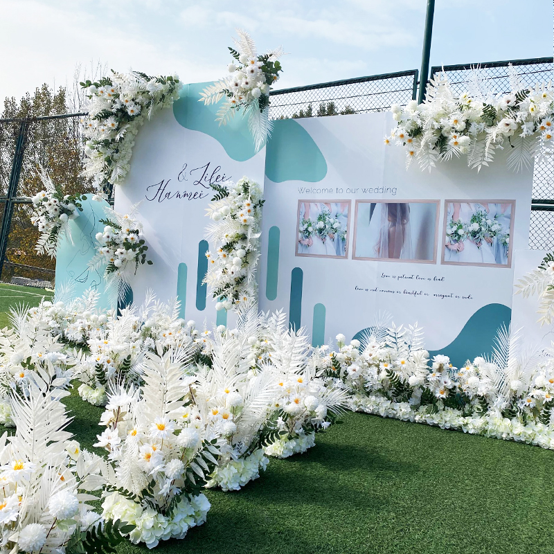 森系白色小清新婚礼花艺婚庆舞台背景拱门装饰路引排花路引花点花