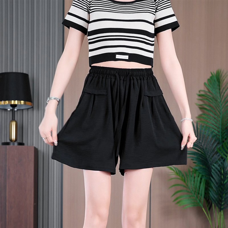 松紧腰短裤女夏季外穿2024新款阔腿宽松女裤薄款大码妈妈五分裤子