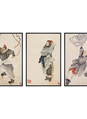 水浒人物画水墨画新中式客厅沙发背景壁画书房装饰画林冲武松挂画