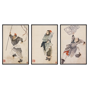 水浒人物画水墨画新中式客厅沙发背景壁画书房装饰画林冲武松挂画