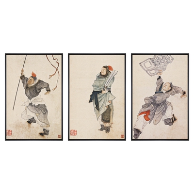 水浒人物画水墨画新中式客厅沙发背景壁画书房装饰画林冲武松挂画