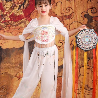 敦煌飞天儿童演出舞蹈服女童汉服古典舞反弹琵琶西域风情表演服装