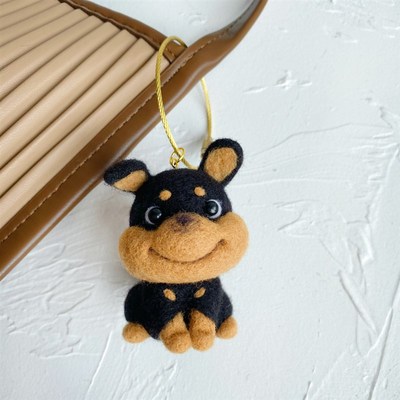 羊毛毡戳戳乐蜜蜂狗diy材料包手工小狗挂件钥匙扣摆件情侣礼物