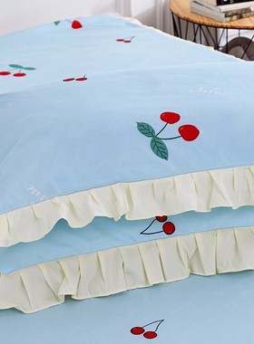 天蓝色公主风床裙4四件套少女心柔软透气助眠床品双人床单被套夏