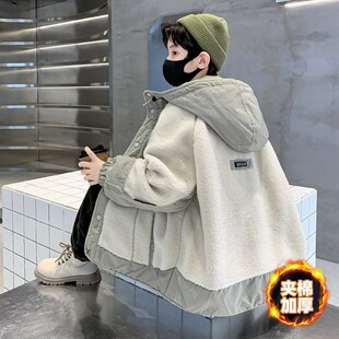 男童外套秋冬款2024新款洋气中大童帅酷毛毛衣时髦夹棉加厚羊羔绒