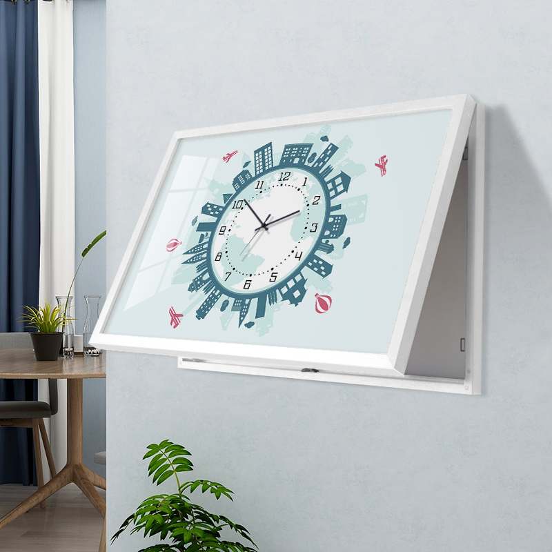 起贝 客厅带钟表电表箱装饰画北欧趣味城市建筑配电箱遮挡箱挂画