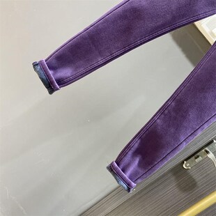 紫色小脚牛仔裤女冬季加绒加厚弹力紧身显瘦时尚高腰九分铅笔裤子