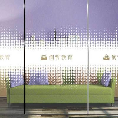 定制透明静电玻璃防撞UV打印贴膜创意励志公司办公室圆点渐变磨砂