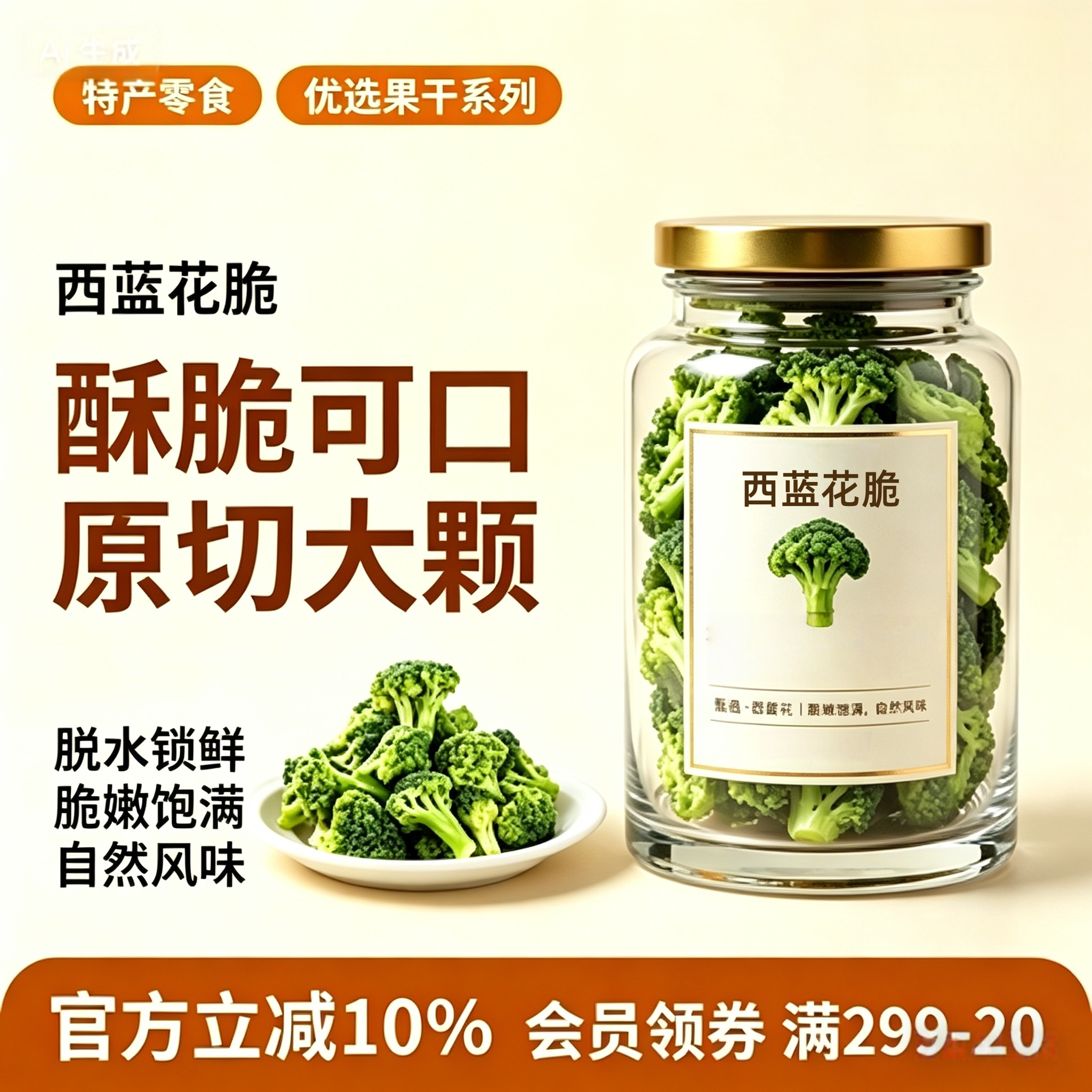 央妈精选西蓝花脆脱水花菜蔬菜干西兰花果蔬脆代餐网红健康零食