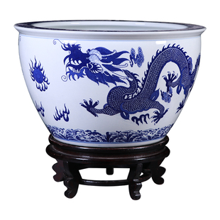 特大号水缸 景德镇陶瓷青花龙纹鱼缸养乌龟睡莲荷花盆家用庭院老式