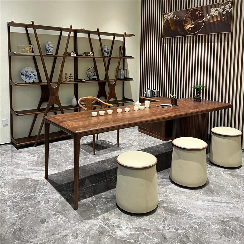实木茶桌椅组合新中式禅意黑胡桃木茶台办公室家用客厅泡茶喝茶桌