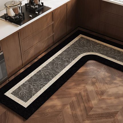 高端厨房地垫防滑防油可擦免洗耐脏专用防水吸水7字l型边地毯脚垫