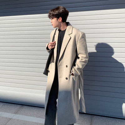 中长款毛呢大衣男过n膝冬季新款韩版高级感加厚风衣英伦风羊绒外