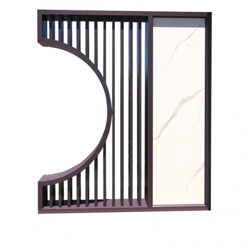 新中式不锈钢月洞门庭院迎门墙别墅隔断屏风铝合金格栅户外影壁墙