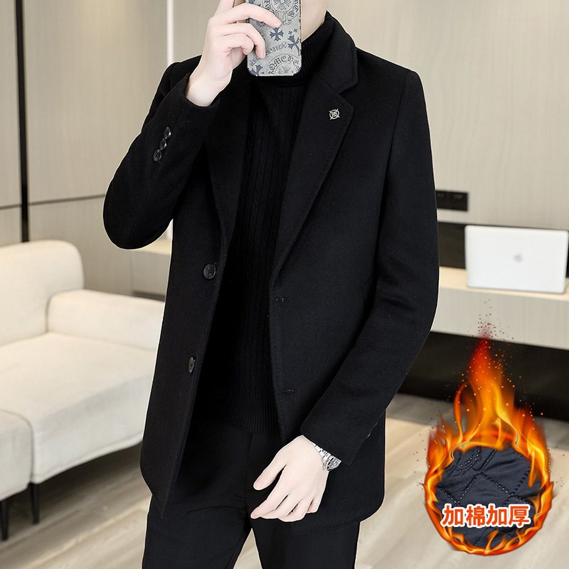 羊毛呢子大衣男士韩版修身中x长款风衣秋冬季加厚新款毛呢男装外