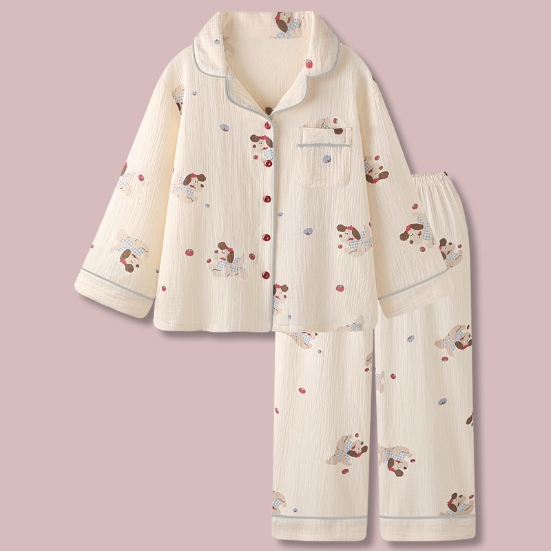 吃番茄狗卡通m睡衣女春秋2025新款纯棉纱布高级感家居服套