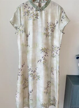 53008高端香云纱真丝改良旗袍连衣裙