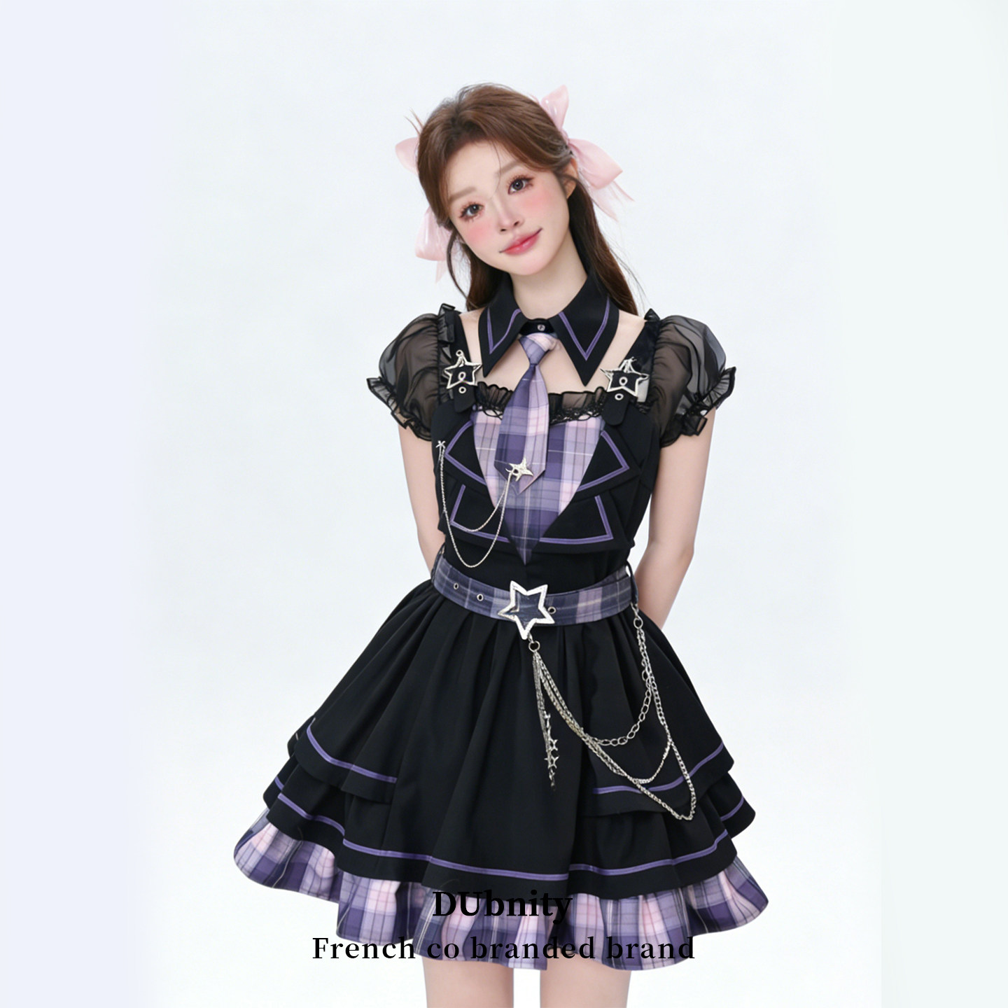 【新品】法国DUBNIITY官网日系偶像打歌服假两件甜美星星连衣裙女