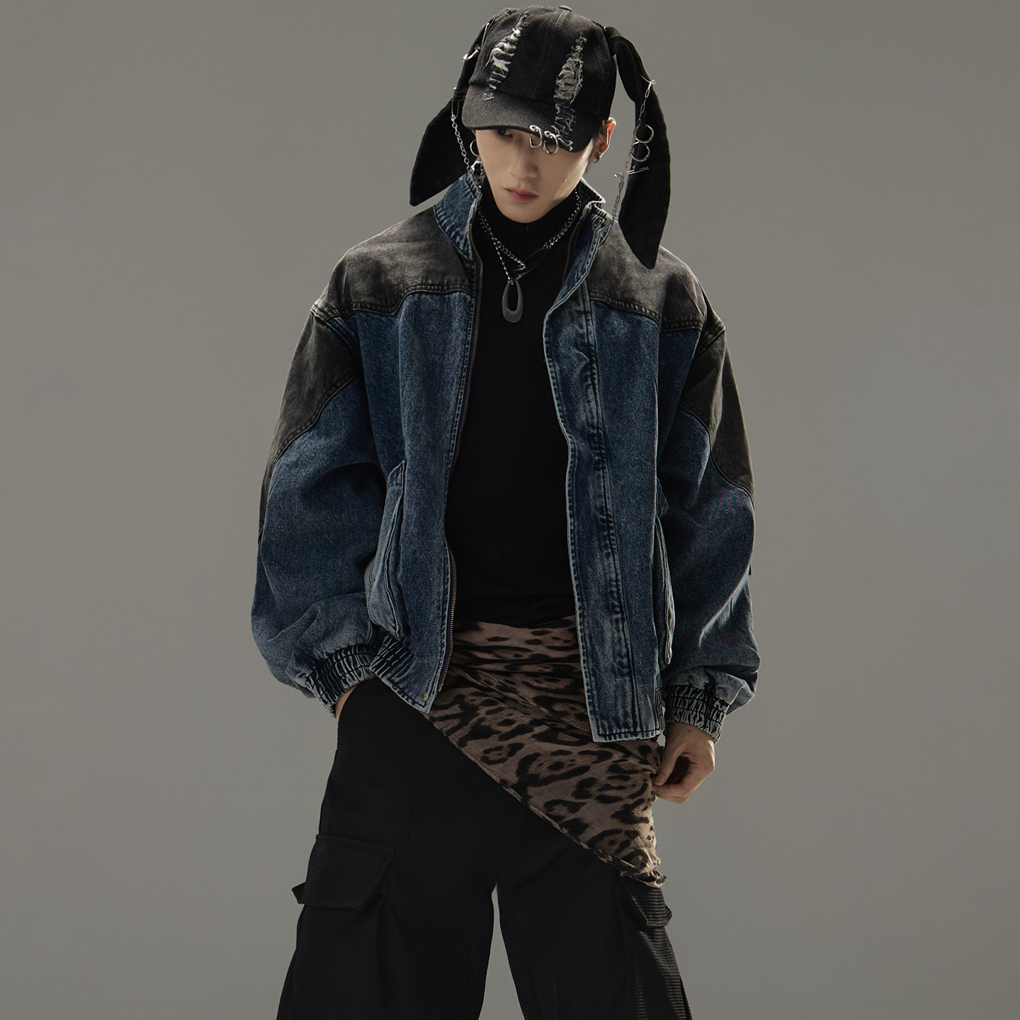 GALAXOR 重工复古水洗牛仔撞色拼接立领拉链设计宽松夹克外套男女,男装,牛仔外套,淘宝优惠券,粉丝福利购,淘宝优惠卷