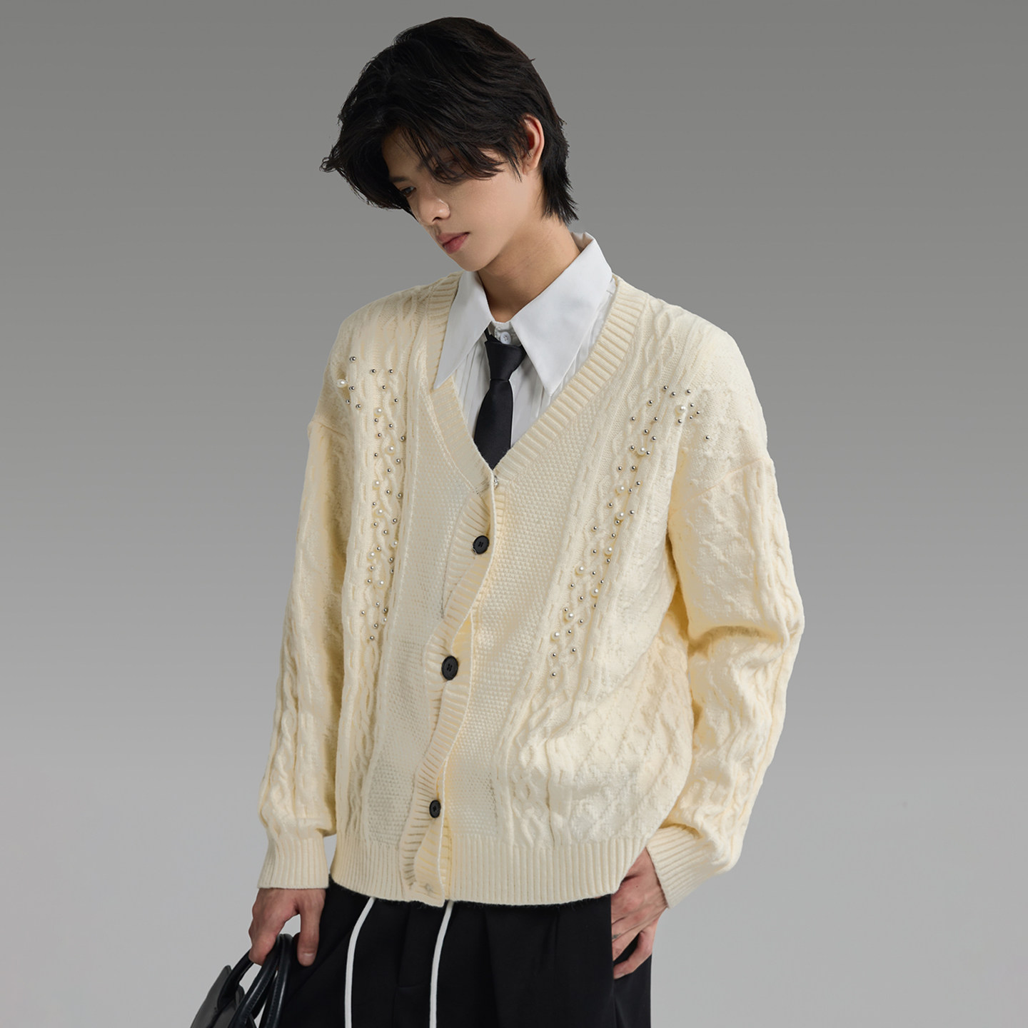 GALAXOR银河预报 贵气珍珠毛衣开衫V领宽松慵懒情侣针织外套男女,男装,针织衫/毛衣,淘宝优惠券,粉丝福利购,淘宝优惠卷