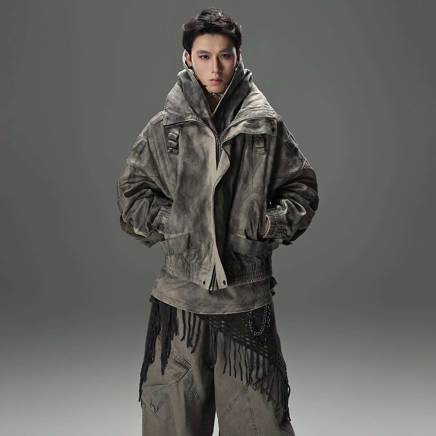 galaxor工装风高领做旧廓形外套