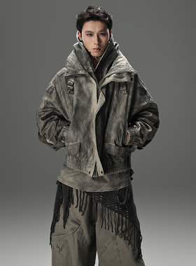 GALAXOR银河预报 重工废土风复古水洗夹克上衣做旧廓形牛仔外套男