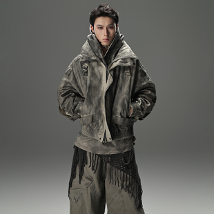 GALAXOR银河预报 重工废土风复古水洗夹克上衣做旧廓形牛仔外套男