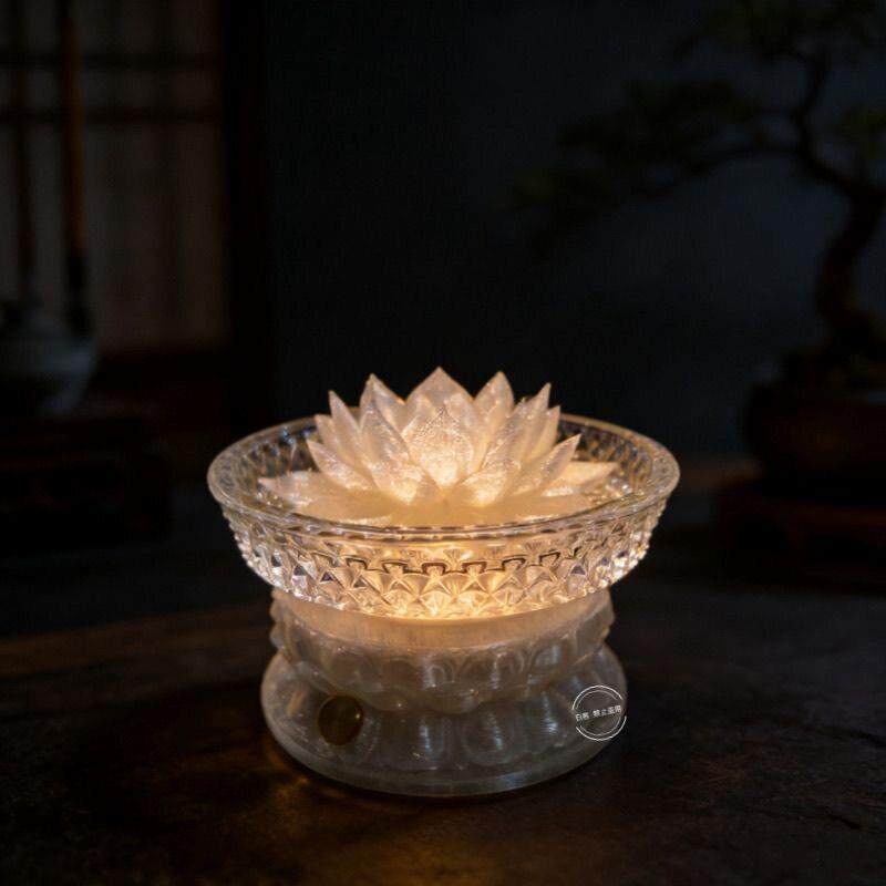 爆款莲花灯成品冷暖光led灯玻璃长明灯供神家居摆件古风拍摄摆件