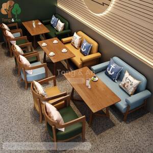奶茶甜品店休闲沙发接待洽谈大板桌咖啡厅图书馆书吧实木桌椅组合