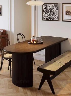 侘寂古风复古实木黑色餐桌椅客厅中古风复古民宿原木大饭桌长方形